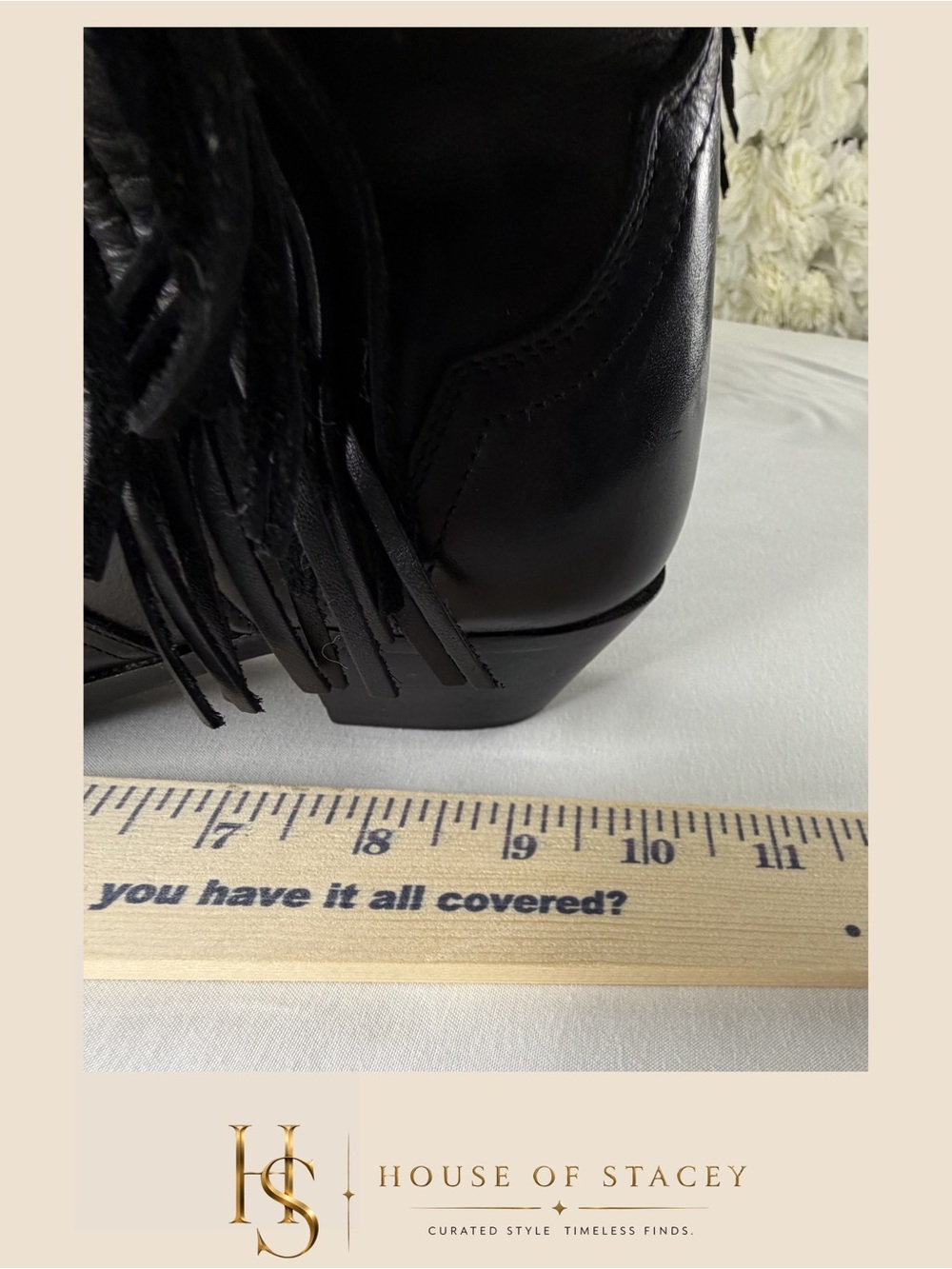 Acme Black Leather Fringe Cowboy Boots Size 7 Western Mid-Calf - Picture 10 of 12